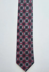 Bugatti 100% Silk Black Red Silver Geometric Print Men's Long Neck Tie - Picture 1 of 4