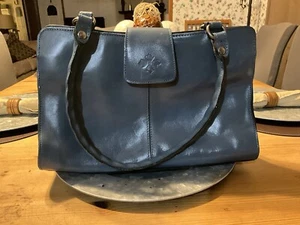 Patricia Nash Safflower Blue Leather Satchel Rienzo Italian Pheasant - Picture 1 of 9