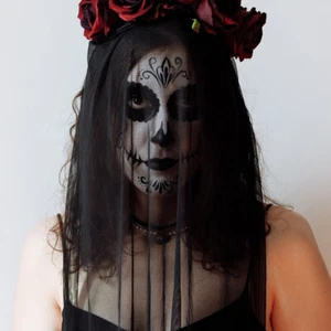 Gothic Costume Veil Halloween Wedding Veil Vintage Lace Veil - Picture 1 of 10