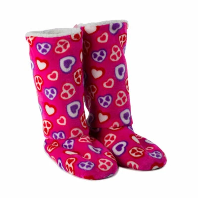 Hausstiefel Plüschhausschuhe Boots rosa pink Herz süß Damen Mädchen Puschen warm