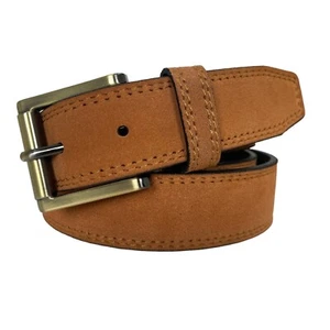 Mens Italian Suede Belt Tan Gun Metal and Brass Gold Polish Buckle 35mm - Picture 1 of 3