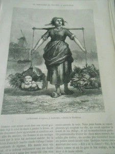 Marchande de Légumes à Amsterdam Gravure Old Print 1867 - Picture 1 of 1