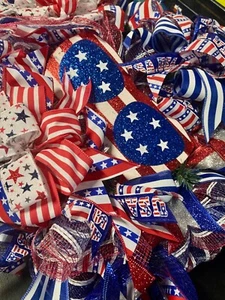 "Americana - July 4th"  Deco Mesh Wreath - Handmade! 24–27"  Door Decor - Picture 1 of 7