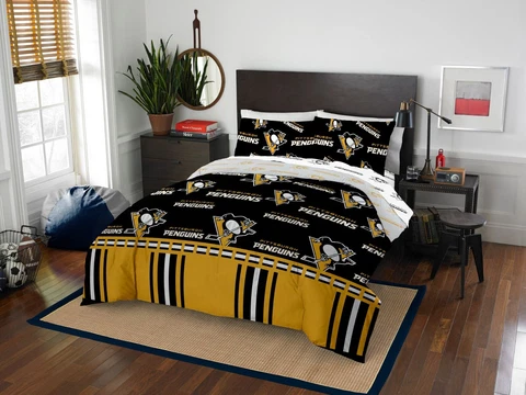 Pittsburg Penguins Queen Bed in a Bag (Rotary) OFFICIAL NHL Cover