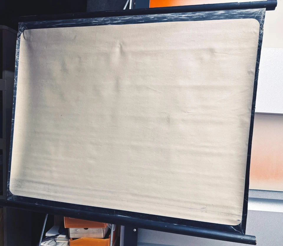 rare ECRAN original de PROJECTION "PATHE BABY"-en l'état-80 x 120 cm-Circa 1923 - Photo 1/4