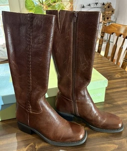 Nicole hohe schokobraune Lederstiefel 7 M Reitsport geflochten Made in Brazil - Bild 1 von 15