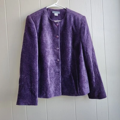 Blazer feminino Koret estampado com botão frontal tamanho 12 roxo manga longa - Imagem 1 de 4