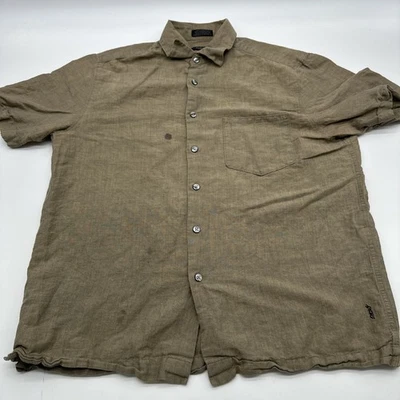 Camisa masculina DKNY com botões logotipo de bolso marrom M 60% linho ..#34714 - Imagem 1 de 4