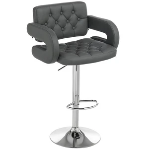 Bar Stool Adjustable Swivel Chair Backrest Footrest Breakfast Counter Seat Grey - Picture 1 of 12