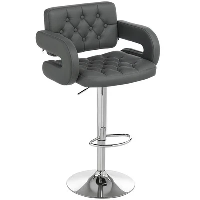 Bar Stool Adjustable Swivel Chair Backrest Footrest Breakfast Counter Seat Grey - Image 1 of 4