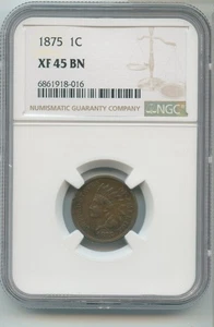 1875 Indian Head 1C Cent NGC XF45 BN Coin - RK573 - Picture 1 of 2