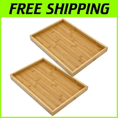 2-Pack Natural Bamboo Serving & Vanity Tray Set - 15.75" x 11" - Modern Elegance - Image 1 of 4