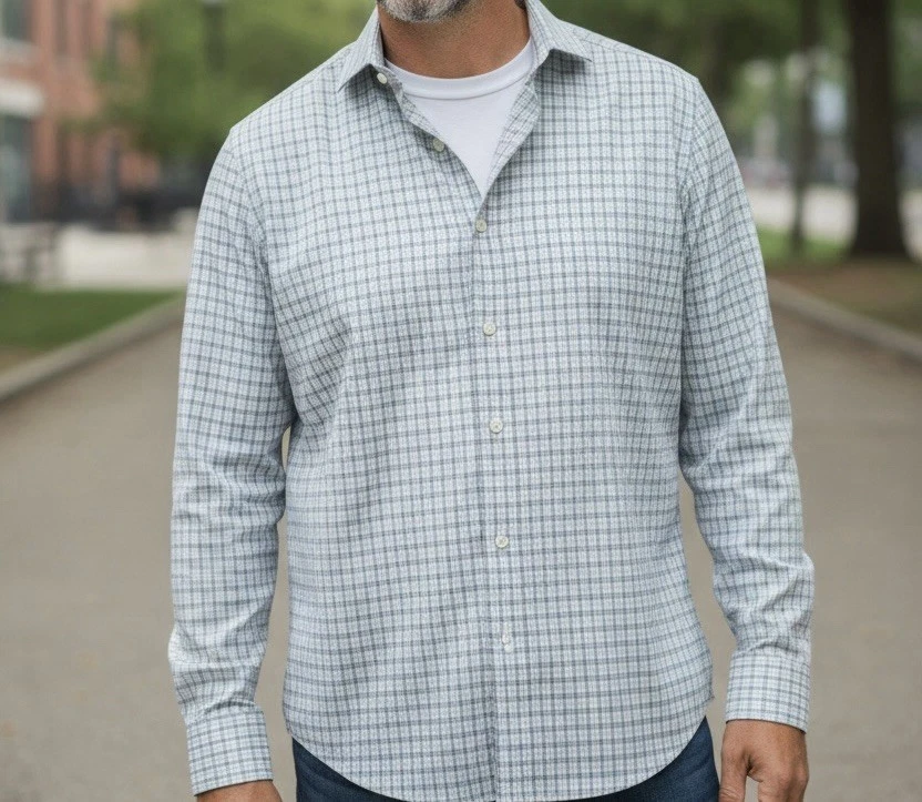 Camisa xadrez Nordstrom masculina verde e branca acabamento técnico inteligente ajuste 16, 34-35 - Imagem 1 de 4