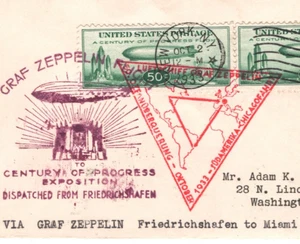 USA ZEPPELIN 50c Pai1r 1933 FDC #C18 First Day Cover CENTURY PROGRESS Expo KZ261 - Picture 1 of 12