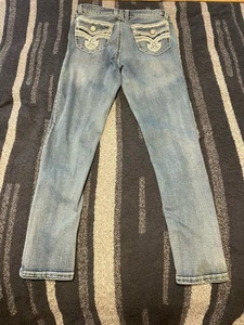 Rebel & Soul SkinnyJeans Size 12 RHINESTONES Flap Pocket STRETCH Denim BLING - Picture 1 of 8