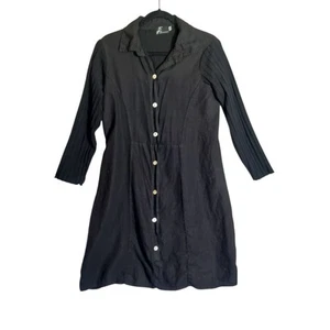 Fenini Damen schwarz Langarm Knopfleiste Leinen und Baumwolle Kleid Größe Small - Bild 1 von 8