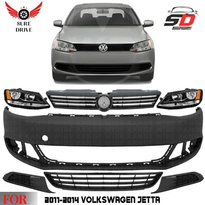 Front Bumper Cover Paintable & Headlights Kit For 2011-2014 Volkswagen Jetta Foto 1 de 4