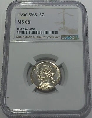 1966 SMS NGC MS68 Thomas Jefferson Nickel 5c Special Mint Set White Label - Image 1 of 3