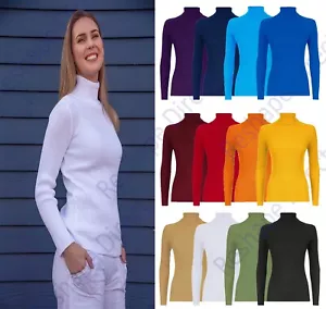 New Women Ladies High Roll Polo Neck Knitted Ribbed Jumper Sweater Top UK 8-26 - Picture 1 of 22