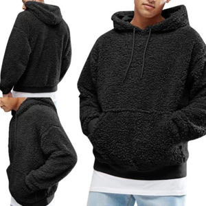 Mens Faux Fur Hoodie Warm Fluffy Pullover Casual Long Sleeve Hooded Sweatshirt - Picture 1 of 28