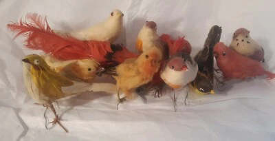 Vtg Craft Bird Feather Wire Cardinal Yellow Christmas Ornaments Nature Plastic - Imagem 1 de 4