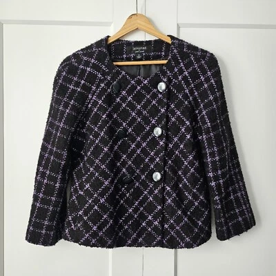 Blazer Mujer Signature Negro y Púrpura Media Mangas Talla 8 Forrado Chaqueta Corta  Foto 1 de 4