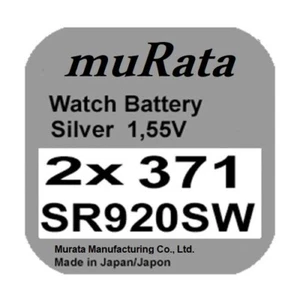 2x Murata/Sony 371 Uhren-Batterie Knopfzelle SR920SW SR920 AG6 Silberoxid Neu