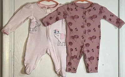 Just One You Baby Girl NB One Piece Outfit-Lot of 2 Pink Elephants/Pink Cherries - Image 1 of 4