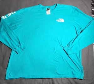 The North Face T-Shirt Mens XXL Turquoise Long Leeve Pull Over Circular Design - Picture 1 of 21