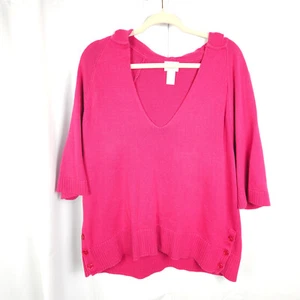 Chico's Zenergy 2 Womens 12 Pink V-Neck 3/4 Sleeve Cotton Hoodie - Picture 1 of 6
