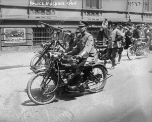 Police On Motorcycle, Machine Gun 8x10 Reprint Of Old Photo - Picture 1 of 1
