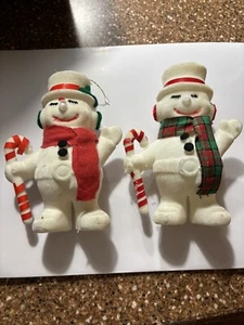 Christmas VIntage set of two flocked snowmen ornaments, 6" - Picture 1 of 2