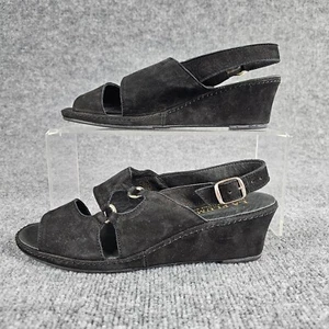 LA PLUME BLACK Suede Slingback Wedge Heel Shoes Open Toe Womens Size 40 US 9 - Picture 1 of 14