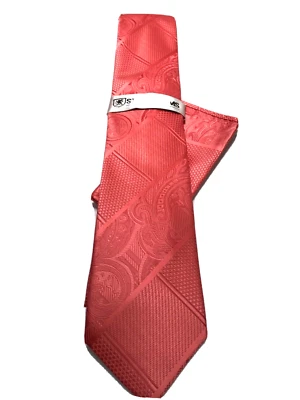 Stacy Adams Men's Tie Hanky Set Coral Multi Design Paisley Microfiber 3 1/4 New - Image 1 of 3