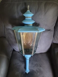 Vintage Art Deco 1940s Brass Wall Sconce Light Fixture 32"~ Robin's Egg Blue - Picture 1 of 15