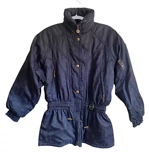 VTG Descente Ski Snow Parka Jacket Women’s US 6 / EU 36 Winter Long Blue Print - Picture 1 of 12