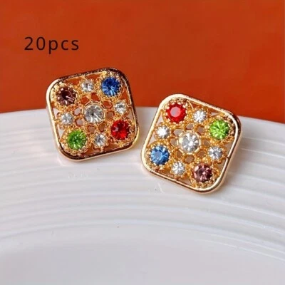 20pcs Square Crystal Rhinestone Buttons Metal for DIY Cloth Craft Sewing Retro - Image 1 of 4