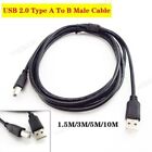 1.5/3/5/10M Printer Cable Cord USB Male Type A to B For Label Printer 9H