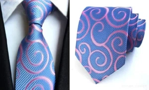 Corbata formal de boda hecha a mano con estampado de remolino rosa claro azul claro para hombre - Imagen 1 de 3