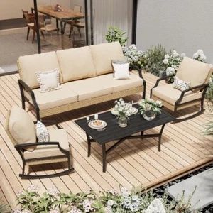 Outdoor Patio Rattan Conversation Furniture Set with Coffee Table, Rocking Chair - Picture 1 of 23