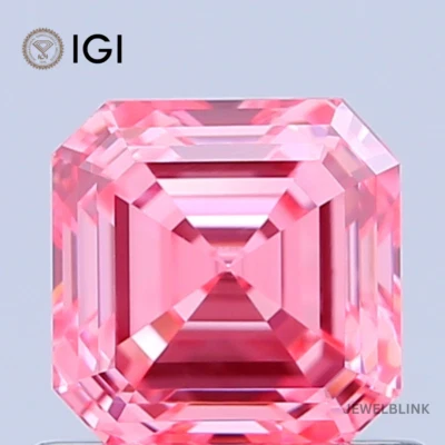 IGI Certified 0.98 Carat Fancy Vivid Pink VVS2 Asscher Cut CVD Lab Grown Diamond - Image 1 of 4