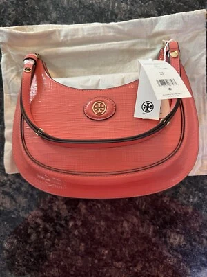 Bolso Media Luna Tory Burch Coral Crush Robinson Cuero Repujado 158509-650 Foto 1 de 4