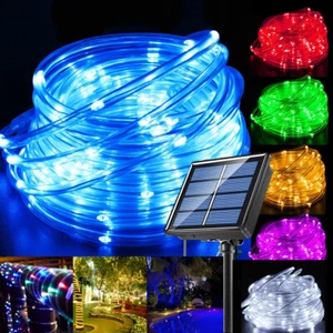 Solar LED powered Fairy String Rope strip Lights Waterproof Outdoor garden patio - Picture 1 of 25