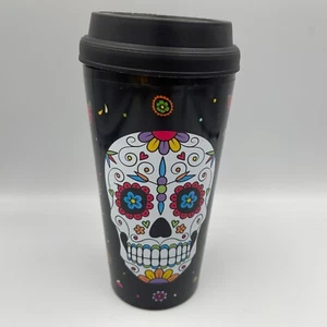 Day-of-the-Dead SUGAR SKULL Double Wall TRAVEL TUMBLER Cup w/Sipper Lid-16oz - Picture 1 of 10