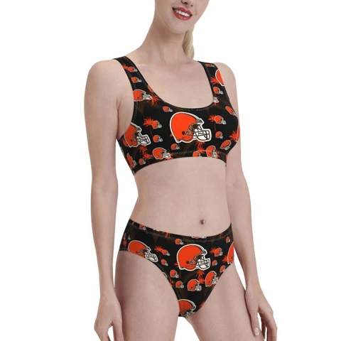 2pcs Cleveland Browns Women's Elastic Swimsuit Shorts+vest with Chest Pad Cover