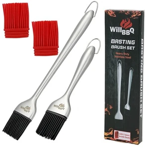 WillBBQ Heavy-Duty Basting Brush Set – Stainless Steel Handle with Extra Silicon - Picture 1 of 8