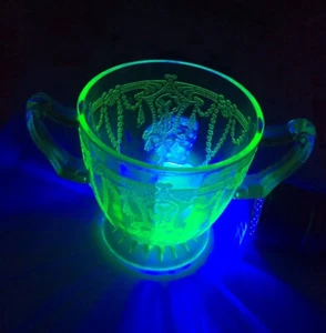 Hocking Glass Company USA, Uranium Glass Sugar Bowl 1930-1934 Jay B. Siegel - Picture 1 of 9