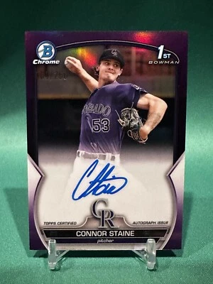 2023 Bowman Chrome 1st Connor Staine Purple Refractor Auto /250 Rockies #CPA-CSE - Image 1 of 2