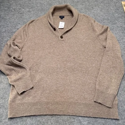 J Crew Sweater Mens XXL Beige Shawl Collar Supersoft Lambs Wool Blend 1/4 Button - Image 1 of 4