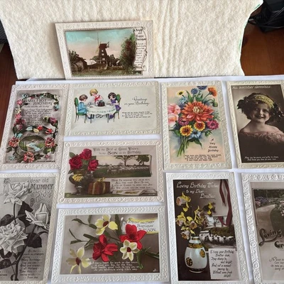 10 x Birthday Greetings Postcards - 1920's,30’s Sincere Wishes Happy Birthday   - Image 1 of 4